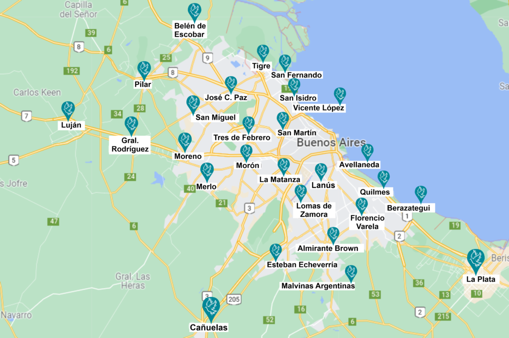 Mapa de Gran Buenos Aires con las Localidades